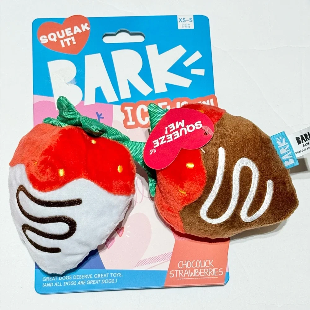 Woof 2 dog Valentines bandanas(L/XL) and 1 Bark dog toy strawberries NWT